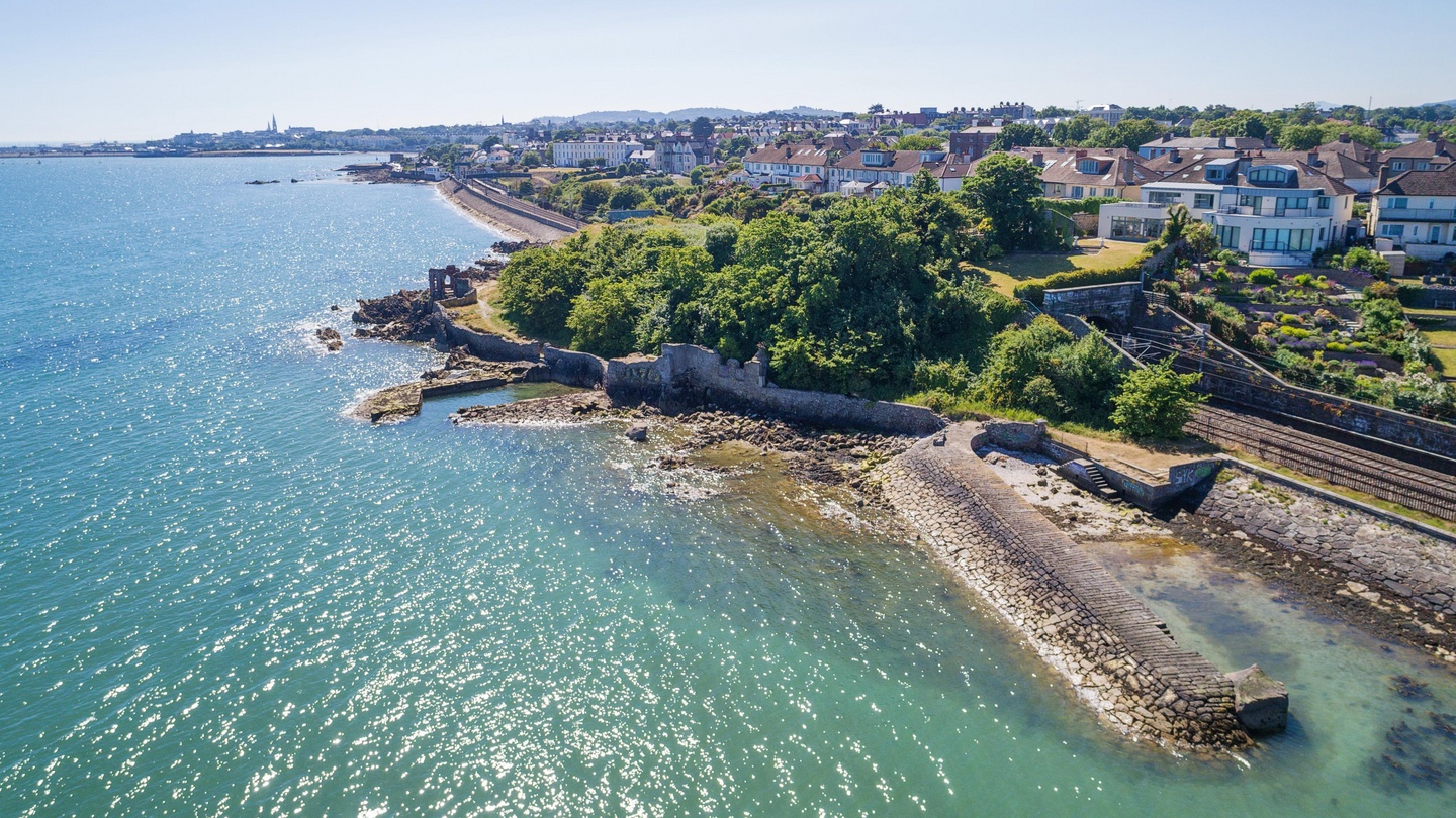 Expert Removals An aerial view of the coast with houses and trees.