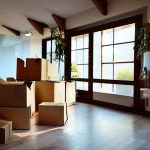 Expert Removals Moving boxes in a living room.